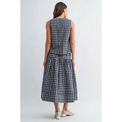 GINGHAM PRINTED SLEEVELESS BUTTONBACK TANK TOP - PRE ORDER