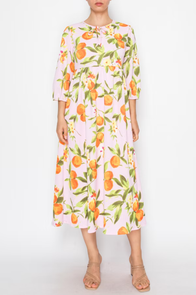 ORANGE MIDI DRESS ROUND NECKLINE
