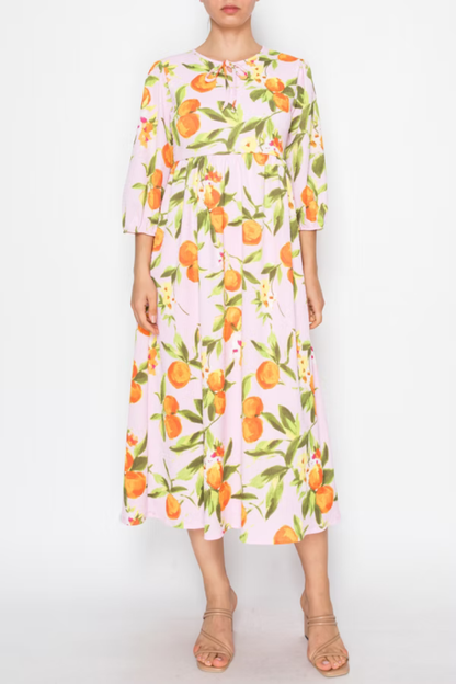 ORANGE MIDI DRESS ROUND NECKLINE