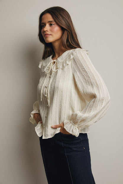 Embroidered Collar Textured Blouse