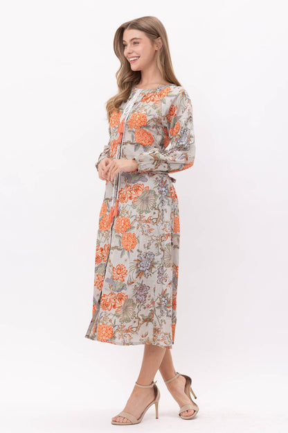 Orange Floral Cotton Midi Dress - PRE ORDER