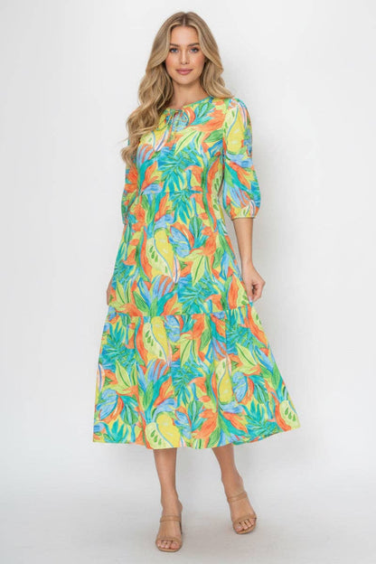 VIBRANT TROPICAL PRINT MIDI DRESS SHVL5994-D