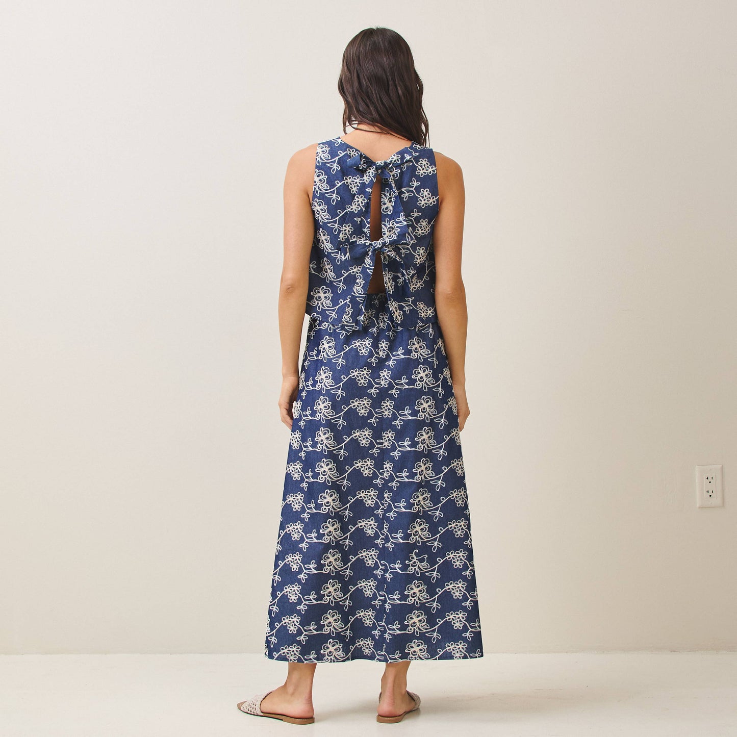 Embroidered Blue/White Top & Skirt Set