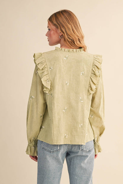 RUFFLED SMOCKED YOKE EMBROIDERED BLOUSE Multiple Color - PRE ORDER