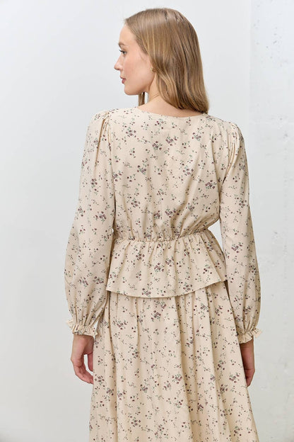 VELVET BOW LONG SLEEVE TOP & SKIRT SET