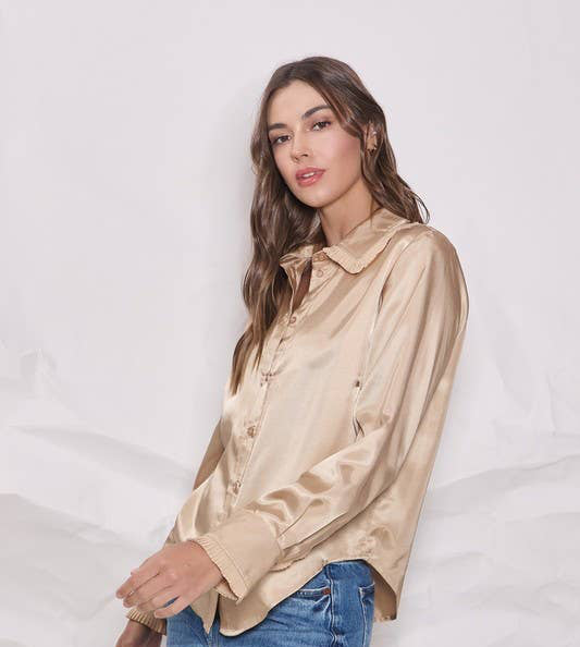 Pleated Collar Satin Shirt