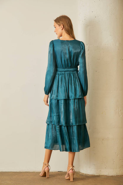 SHEER TIERED MIDI DRESS