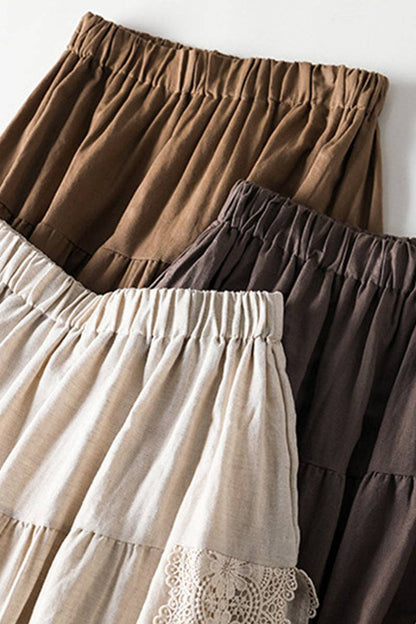 Tiered Elastic Waist Midi Skirt