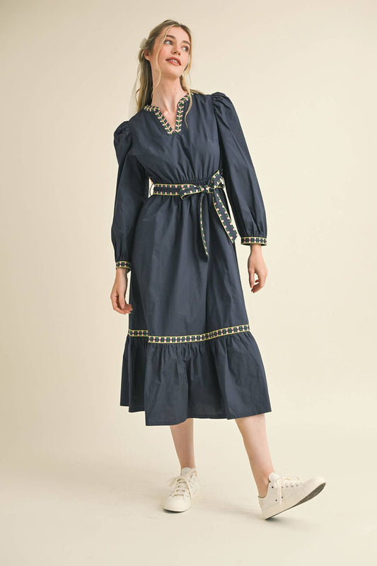 EMBROIDERED DETAIL MIDI DRESS