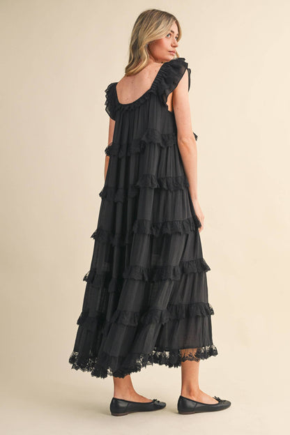TIERED LACE TRIM FLOWY MAXI DRESS PRE ORDER