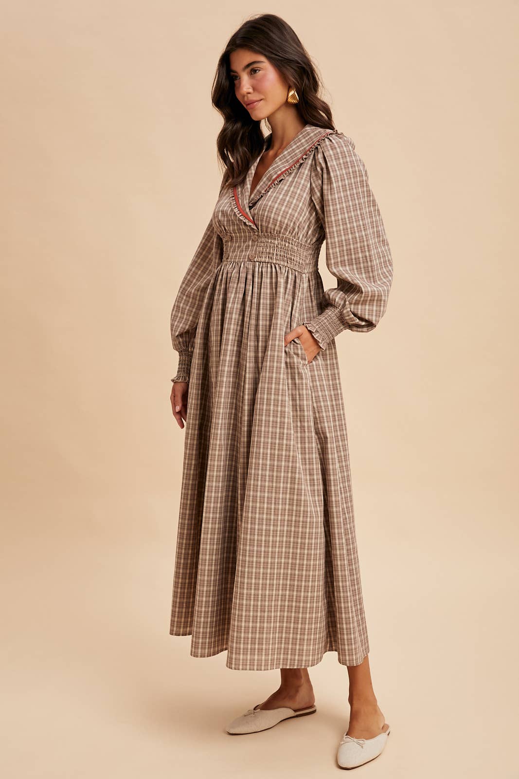 Babydoll Vintage Collar Midi Dress