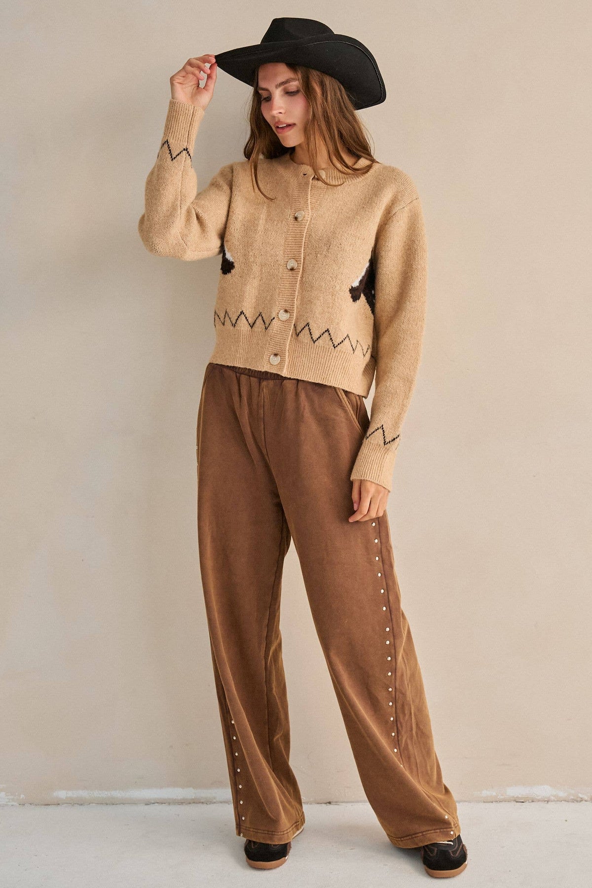 PLUS SIZE HORSE POINT KNIT CARDIGAN