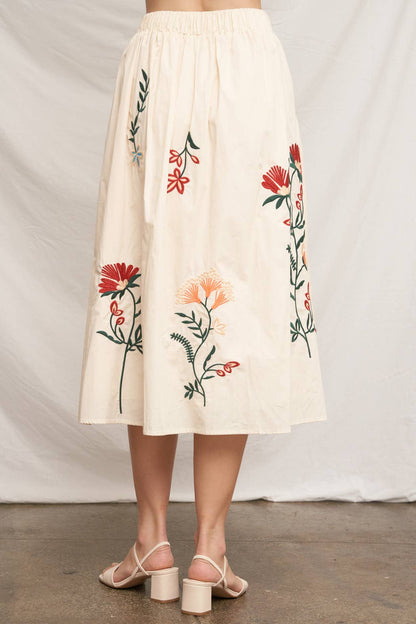 Floral Embroidered Midi Skirt & Top Set