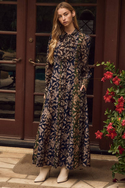 Bohemian Floral Print Shirt Maxi Dress