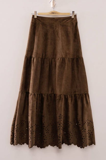 Faux Suede Tiered Midi Skirt - Multiple Colors