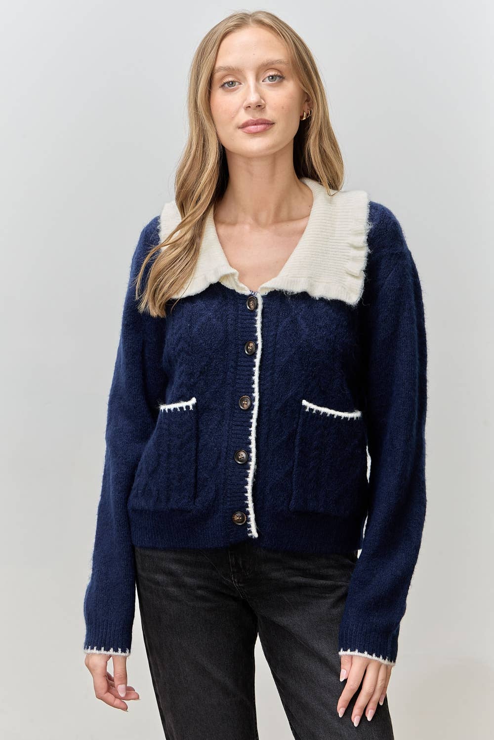 COLLAR BUTTON UP KNIT SWEATER