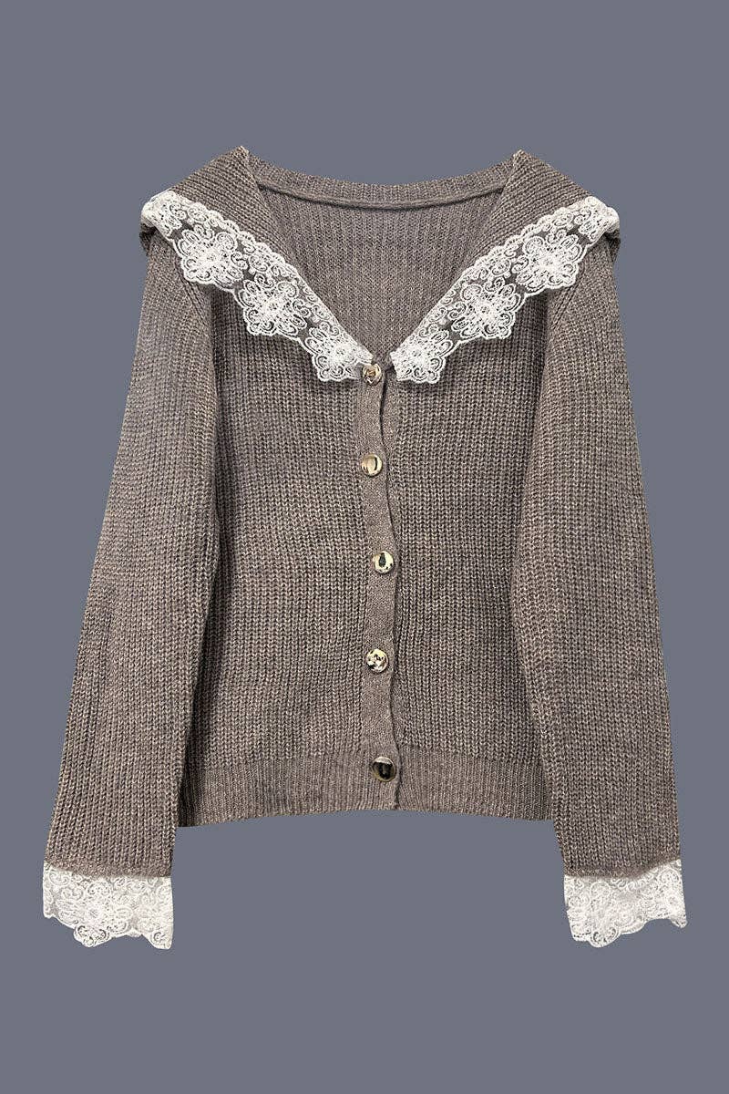 Lace Trim Button Front Cardigan