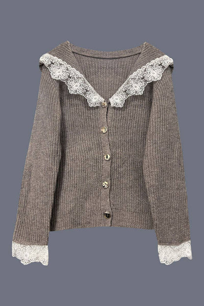 Lace Trim Button Front Cardigan