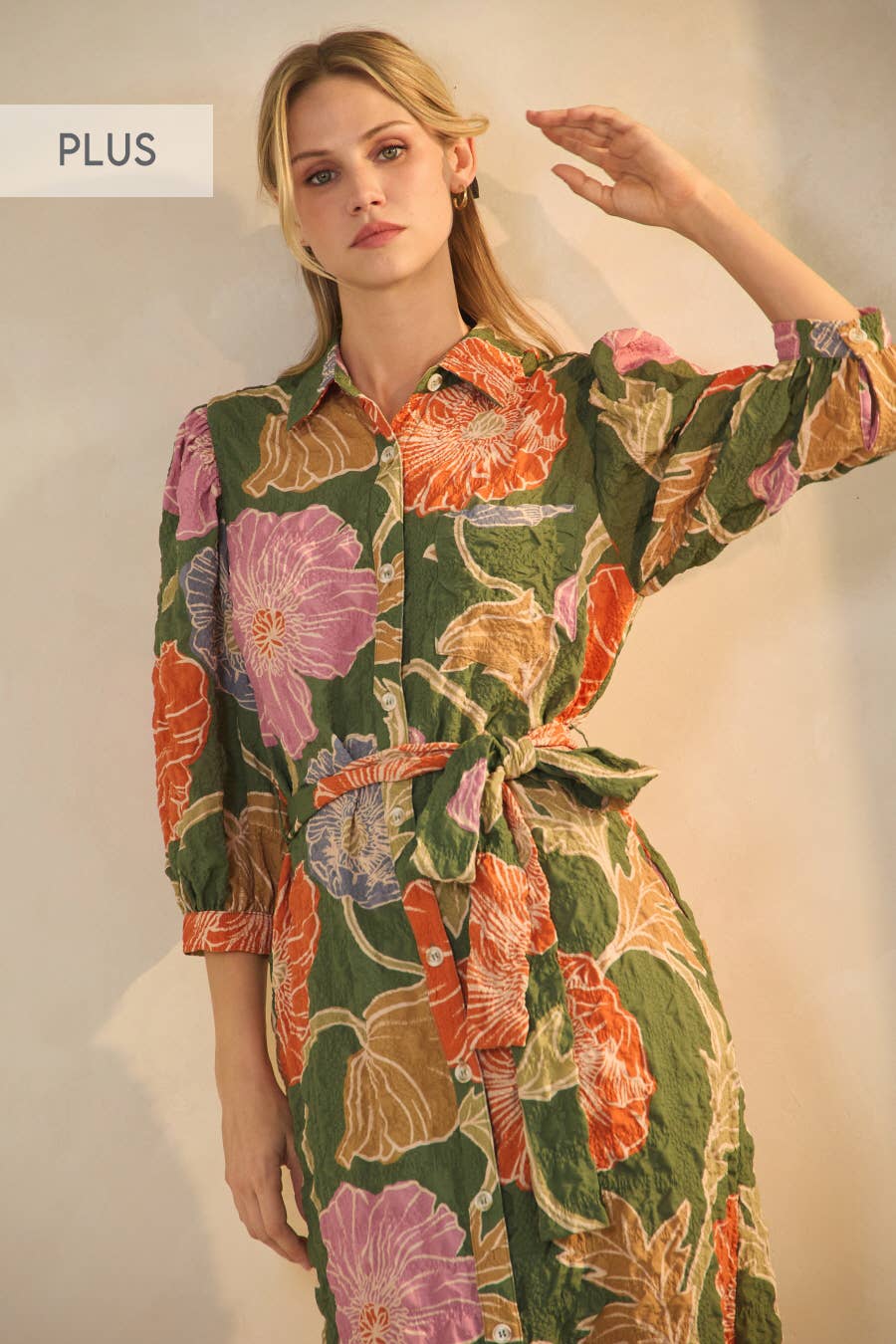 Textured Floral Shirt Dress