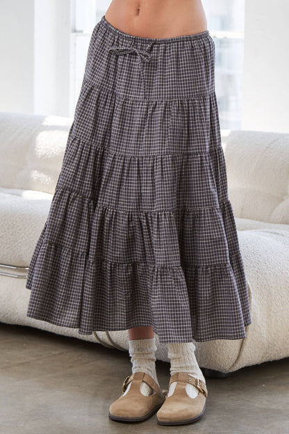 Caramel Gingham Elastic Waistband Skirt - Multiple Colors