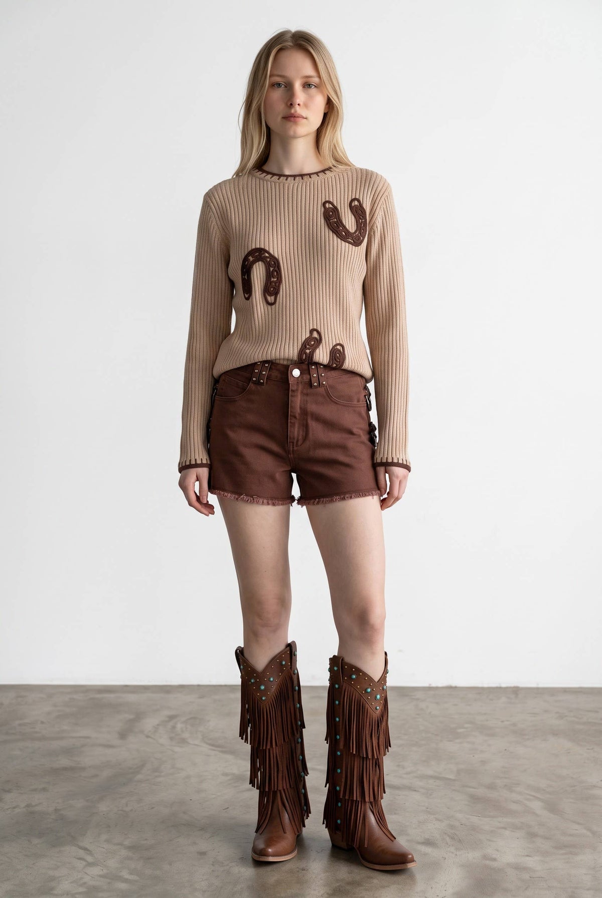 Western Horseshoe Ribbed Sweater