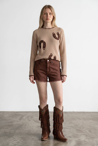 Western Horseshoe Ribbed Sweater