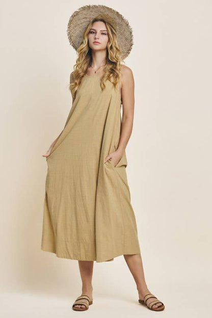 Washed Solid Cotton Midi Dress - PRE ORDER