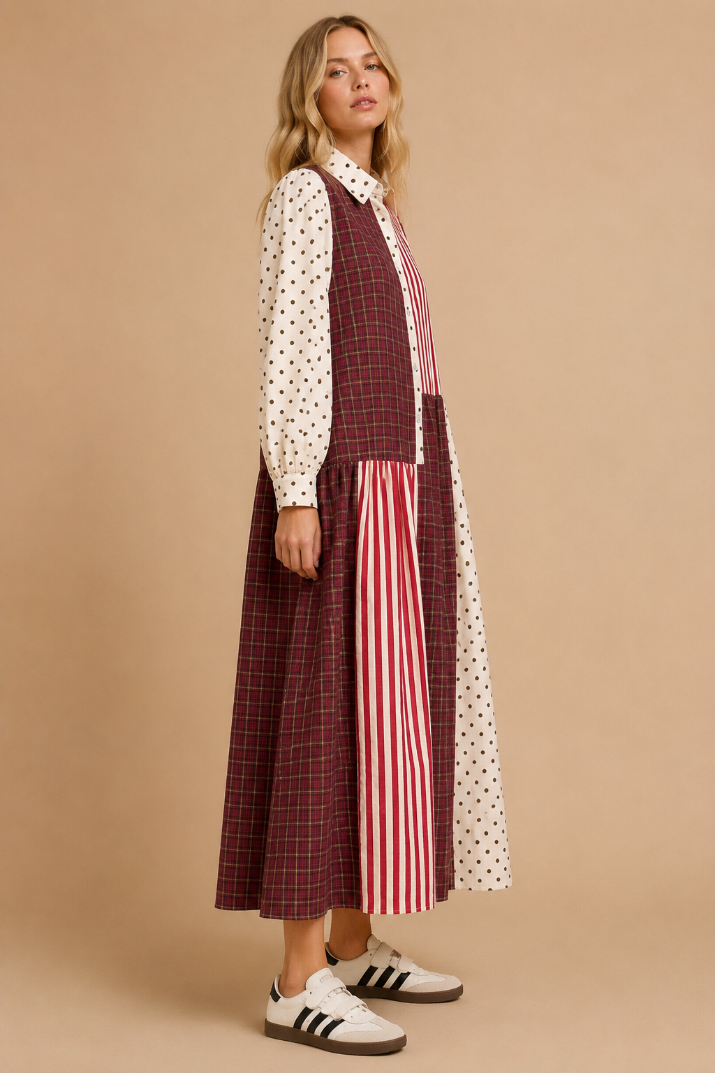 STRIPED POLKADOT MAXI DRESS