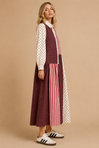STRIPED POLKADOT MAXI DRESS