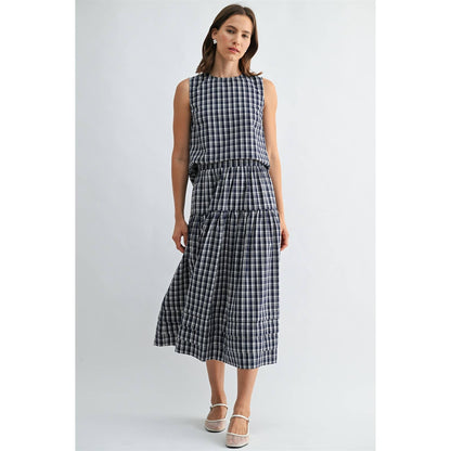 GINGHAM PRINTED SLEEVELESS BUTTONBACK TANK TOP - PRE ORDER