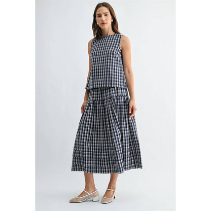 GINGHAM PRINTED SLEEVELESS BUTTONBACK TANK TOP - PRE ORDER