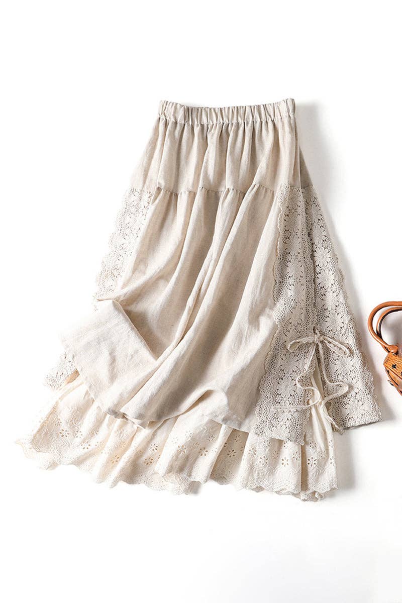 Tiered Elastic Waist Midi Skirt