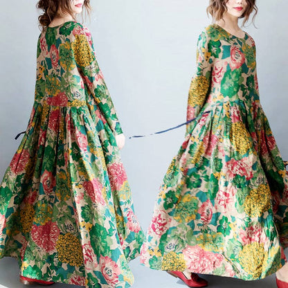 Relaxed Cotton Floral Loose Midi Dress