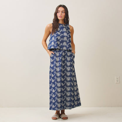 Embroidered Blue/White Top & Skirt Set