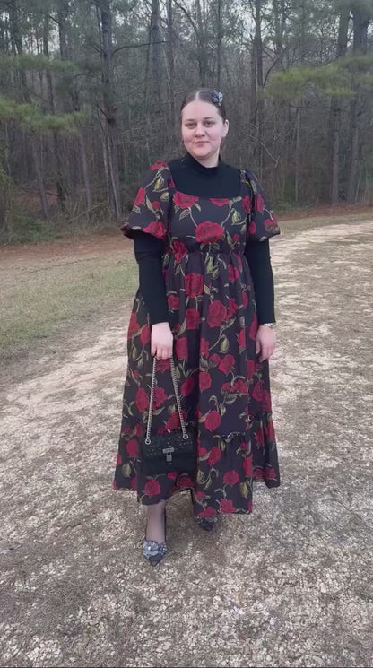 BLACK ROSE PRINTED WOVEN DRESS