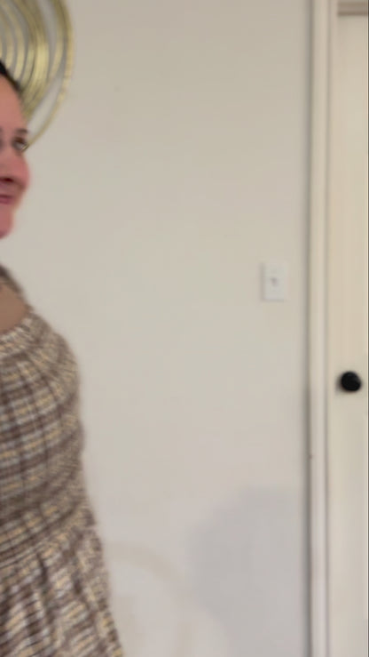 Plus Crinkled Plaid Smocked Top Midi Dress