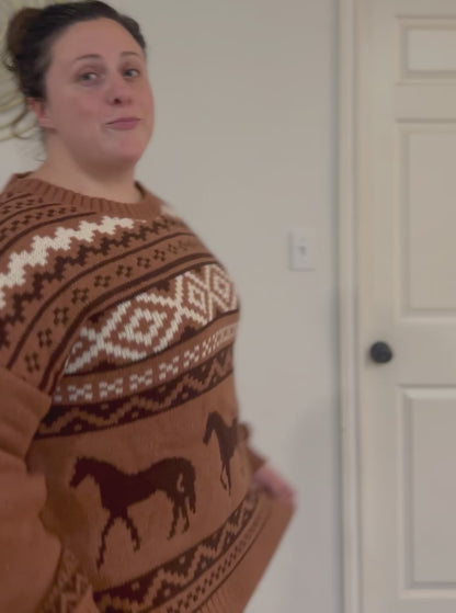 Western Graphic Oversized Knit Sweater Top