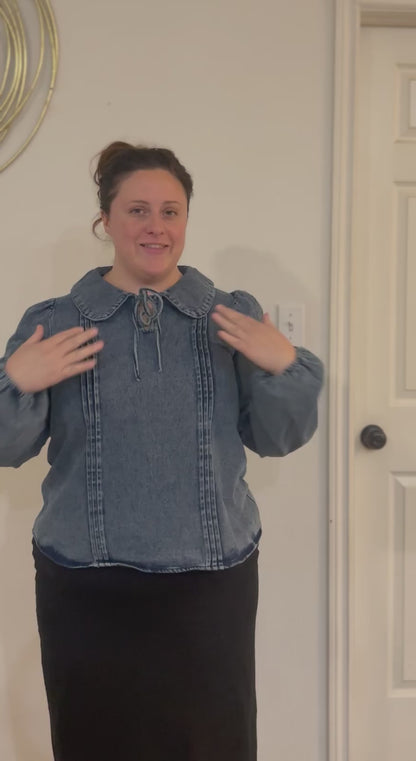 Mineral Washed Chambray Denim Blouse Top