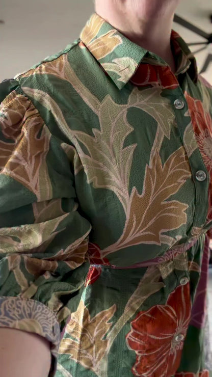 Textured Floral Shirt Dress