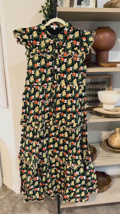 Floral Print Scalloped Detail Midi Dress