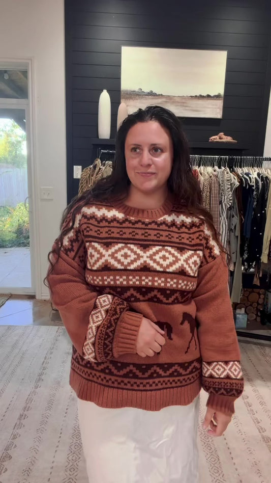 Western Horse Aztec Sweater Oversize