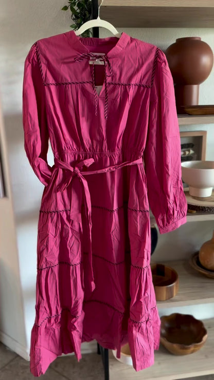 CONTRAST TIERED MIDI DRESS